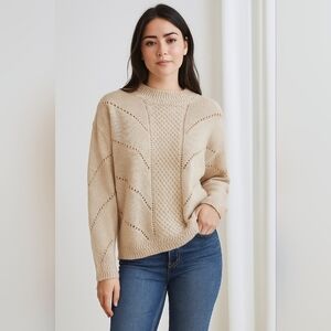 Chelsea & Violet wool mohair blend peek through eyelit knit sweater stretch LG